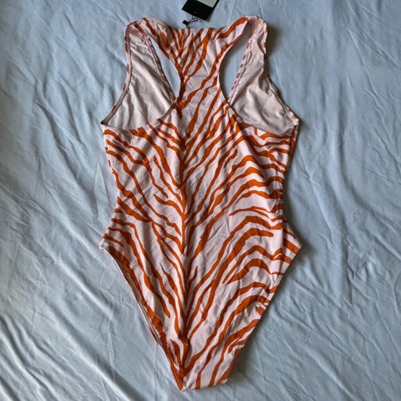 Icon Swim One Piece Peach/Orange Animal Print Racerback Open Front L‎ - Picture 2 of 7
